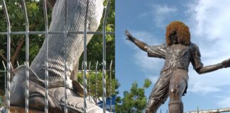 A la estatua de ‘El Pibe’, el salitre le está ganando el partido